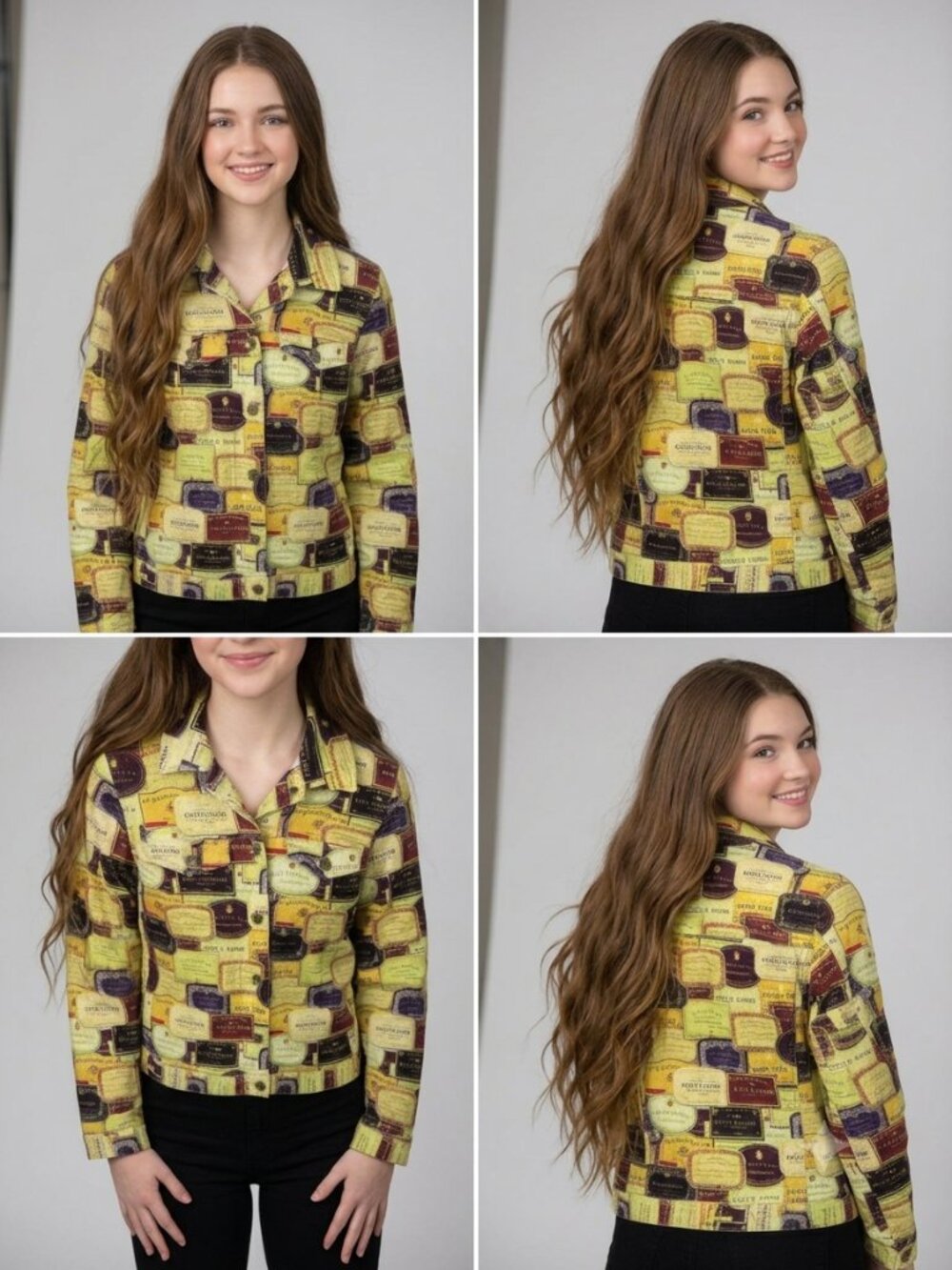 VTG Randy Kemper Champagne Wine Label Print Denim Style Jacket Size 10
